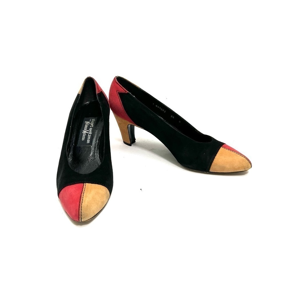 STUART WEITZMAN | Vintage 1980s black suede color block slip on pumps